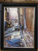 Maldini New York street scene oil on canvas in modern frame 91x117cm