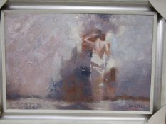 Patrice Viera oil on canvas of a lady in modern frame 107x76cm