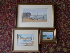 3 Felixstowe watercolours, framed and glazed. Largest 27cm x 40cm approx