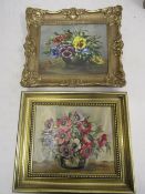 2 oil on board floral still life paintings signed Dorothy Garrett 34x30cm approx