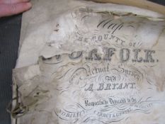 1826 Bryant large scale map of Norfolk, linen backed on a wooden scroll (detached) overall very worn