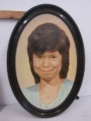 Oval framed oil on board portrait of young girl signed L Kersh?, approx 82cm x 56cm