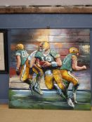 American football metal 3D wall art on boarded back  100x100x9cm