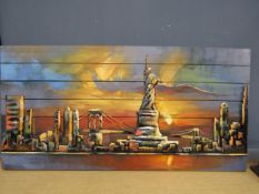 New York 3D metal wall art on boarded back 120x60x5.5cm