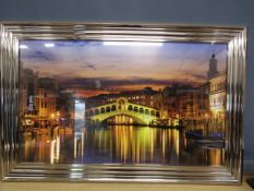 Venice gem wall art print in modern chrome coloured frame (diamantes on glass) 106x75cm