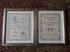 2 Samplers, framed and glazed. Largest 40cm x 47cm approx