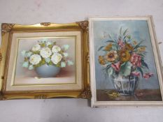 Floral still life oil paintings (gilt framed board and other canvas) signed Dorothy Garrett