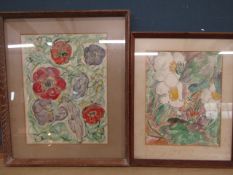 B.A Rampley pen and watercolour floral still life paintings