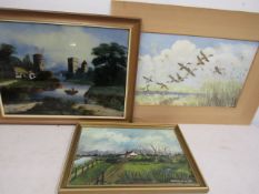 Wesley Aldous original oil painting, Peter Scott print and a glass painted picture
