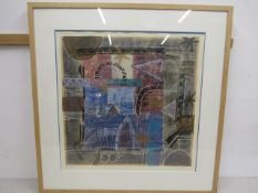 Abstract mixed media picture, pencil signed and titled in margin 90x92cm