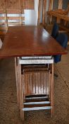 4 folding chairs, work table on wheels and office chairs