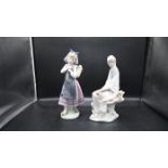 2 Lladro porcelain figurines of girls outside to include Nature's Bounty 1417 (few broken petals-