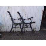 Pair of Black Cast iron Bench ends
