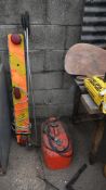 Trailer lighting board Vintage Ski poles and boat fuel tank and boat rudder