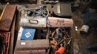 Pallet of various toolboxes and tools