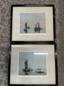 Aqua tint engravings from the original by William Van De Velde 'Boats at Low Water' and 'Ships In