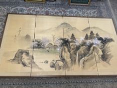 Oriental silk painting folding screen divider 167x92cm
