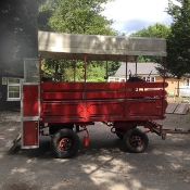 Vintage four wheeled horse drawn dray, fitted for tractor tow with canopy 11ft x 5ft