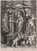 Galle I, Cornelis: Die Madonna in einer Nische, von Engeln mit Ziergirlande...