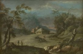 Deutsch: Ende 18. Jh. Berglandschaft mit aufziehendem Gewitter
