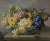 Österreichisch: Mitte 19. Jh. Stillleben mit Trauben und Mispeln in eine...