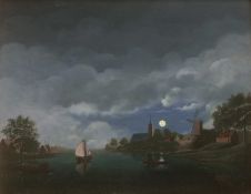 Schepens, Joh.: Flusslandschaft im Mondschein