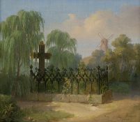 Deutsch: 1847. Grab mit Trauerweiden auf Rügen