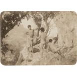 Gloeden, Wilhelm von: Three male nudes in Arcadian scene