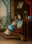 Chinesisch: 19. Jh. Chinesische Frau, Guqin spielend; Chinesische Fr...