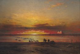 Hildebrandt, Eduard: Nillandschaft mit Pyramiden im Abendlicht