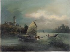 Chinesisch: 19. Jh. Nächtliche Schifffahrtsszenen auf dem Perlfluss
