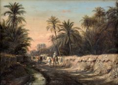 Französisch: um 1880. Palmenhain in einer Oase
