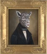 Deutsch: 19. Jh. und später. "Monsieur" - Portrait mit Zebrakopf