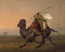 Englisch: 1. Hälfte 19. Jh. . Ein Reiter auf seinem Kamel in der w...