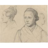 Wasmann, Friedrich: Studienblatt mit zwei weiblichen Portraits und einem Pro...