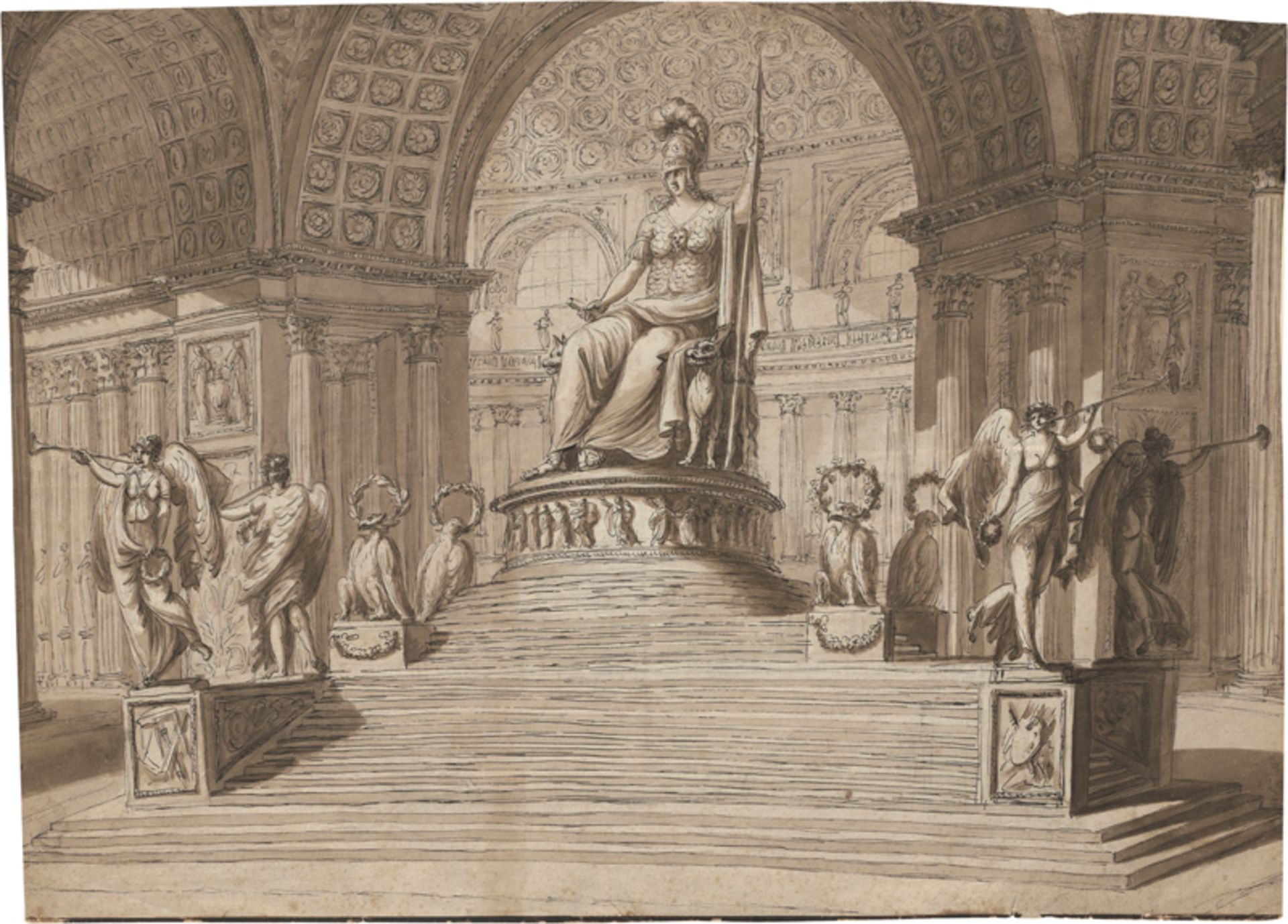 Italienisch: um 1790. Statue der Roma in einer Halle