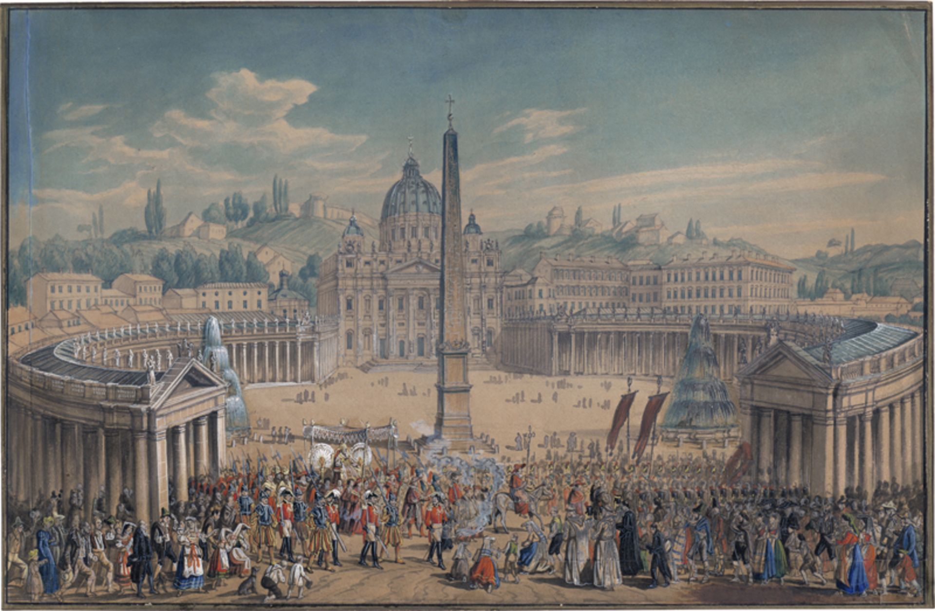 Italienisch: Mitte 19. Jh. Papstprozession auf dem Petersplatz
