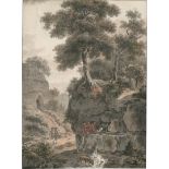 Dunker, Balthasar Anton: Gebirgslandschaft mit Wanderern bei einem Steinbrunnen