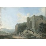Deutsch: um 1790. Römische Campagna: Rastende vor Ruinen