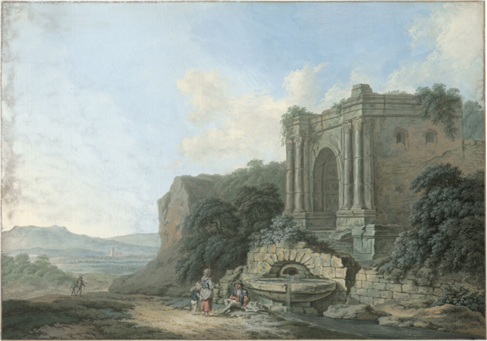 Deutsch: um 1790. Römische Campagna: Rastende vor Ruinen