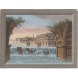 Italienisch: 19. Jh. Ruinencapriccio mit Wasserfall