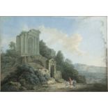 Deutsch: um 1790. Römische Campagna: Edelmann zu Pferde mit seine...