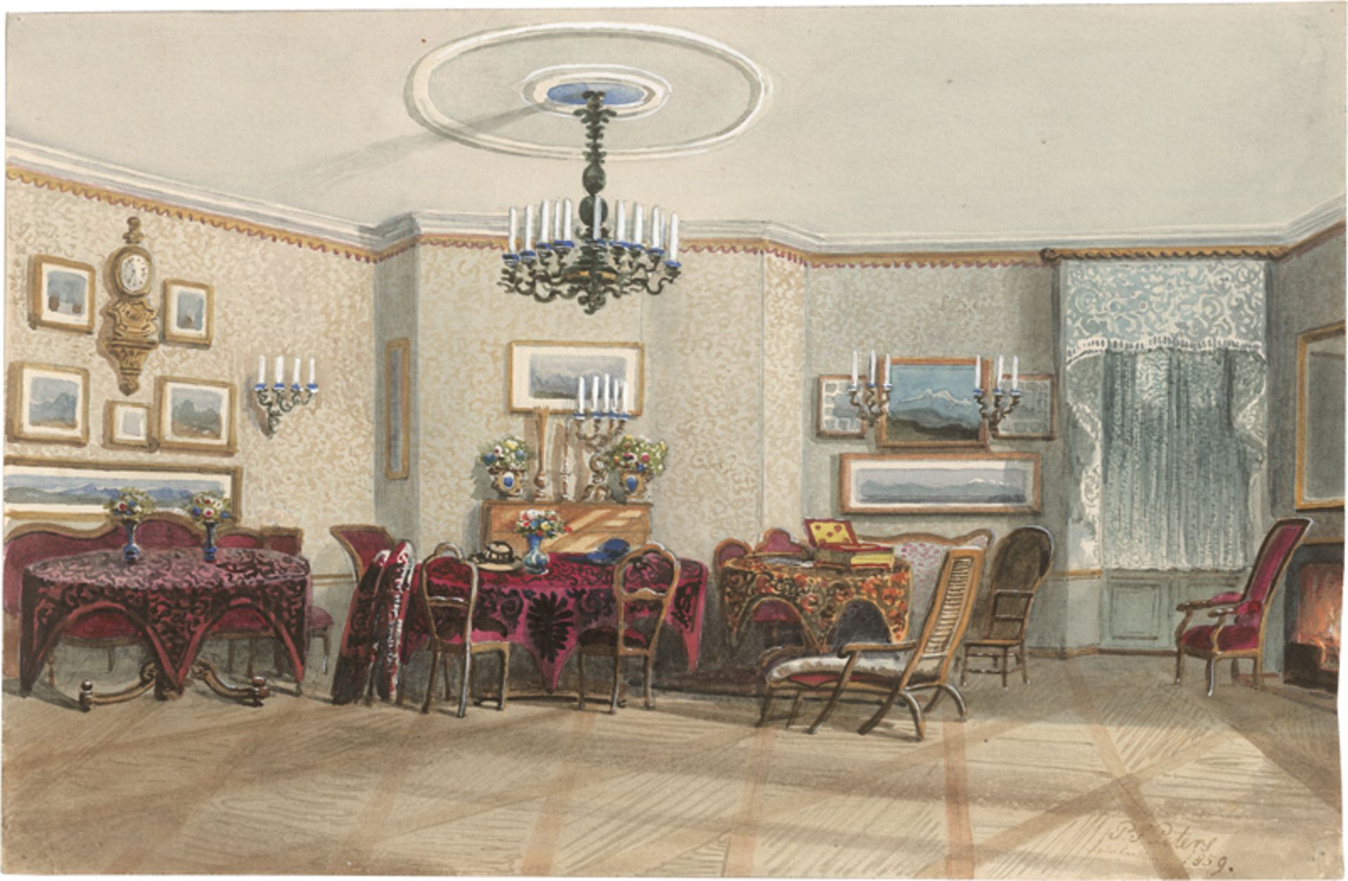 Peters, Pieter Francis: Salon der Zarin Alexandra Fjodorowna im Hotel Belvedere ...