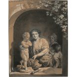 Dietrich, Christian Wilhelm Ernst: Allegorie auf die Bildhauerei: Frau mit Skulptur und zwe...