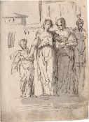 Venezianisch: 18. Jh. Vier stehende Figuren in antiken Gewändern, daru...