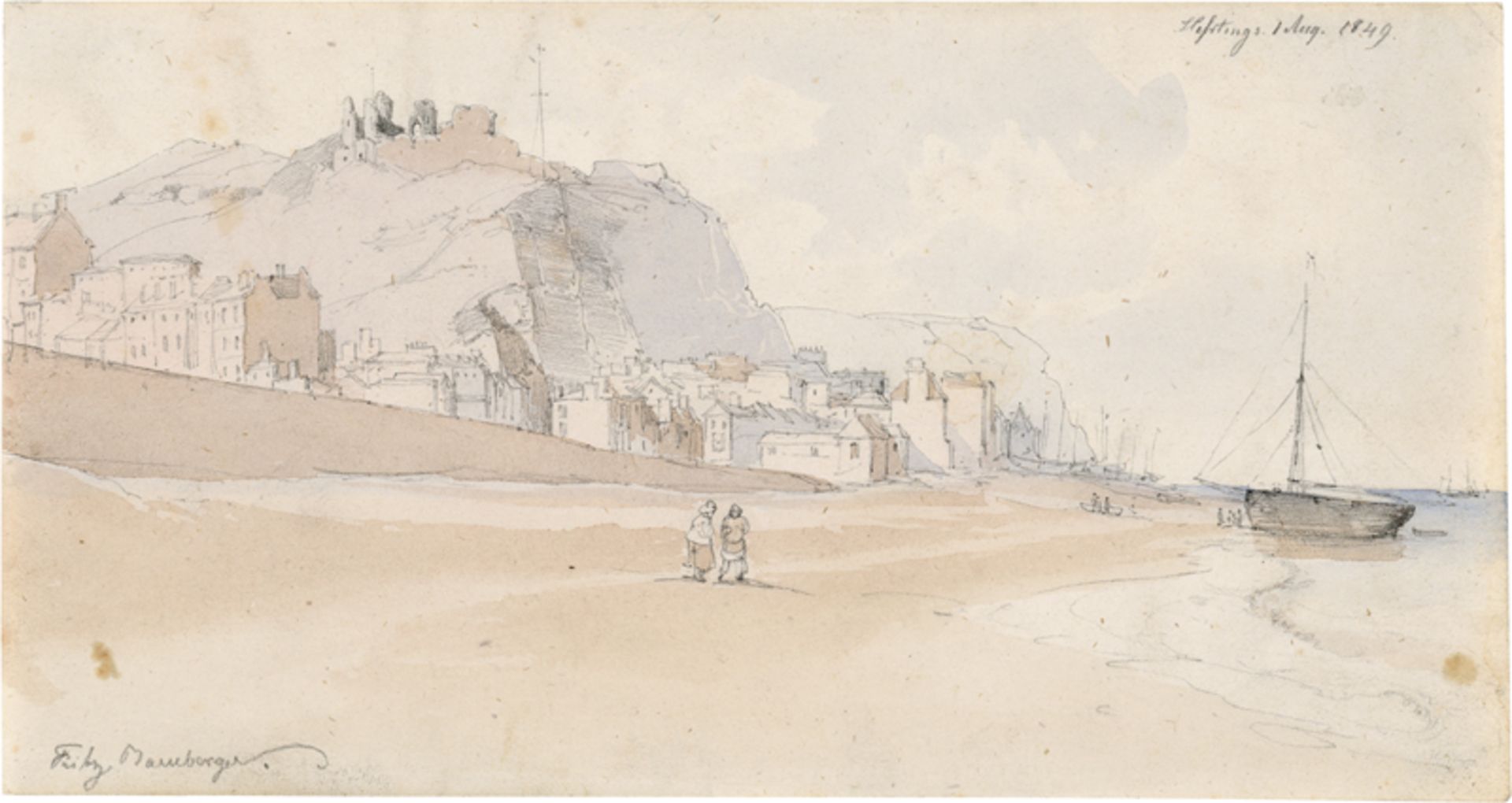 Bamberger, Fritz: Ansicht vom Strand von Hastings und der Festungsruine vo...