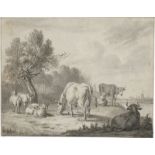 Os, Pieter Gerardus van: Bäuerin mit Kühen und Schafen am Fluß