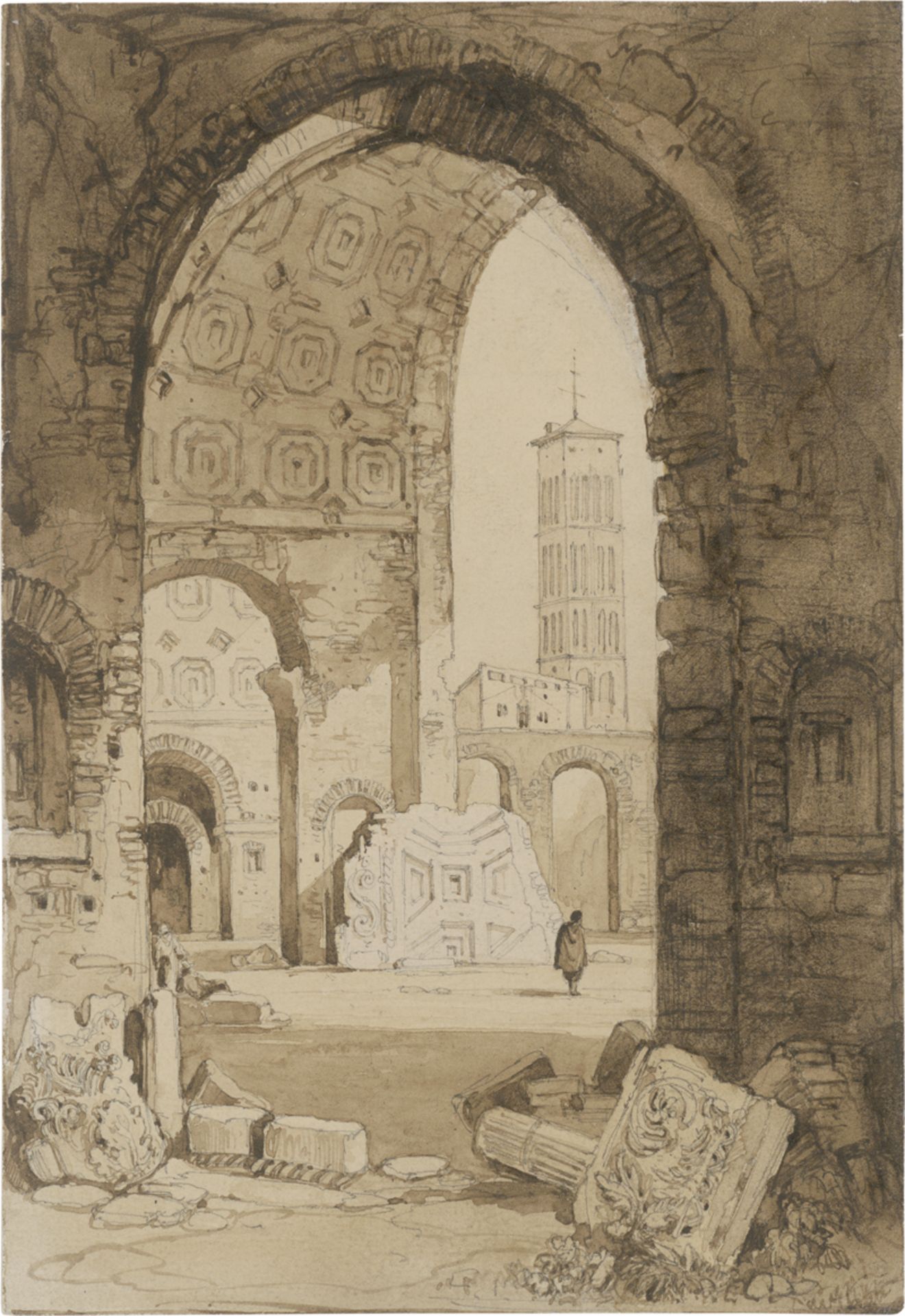 Deutsch: 19. Jh. Blick aus der Maxentiusbasilika auf Santa France...