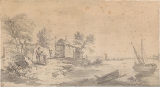 Goyen, Jan Josefsz. van - Umkreis: Holländische Flusslandschaft mit einem Bauerngehöft und ...