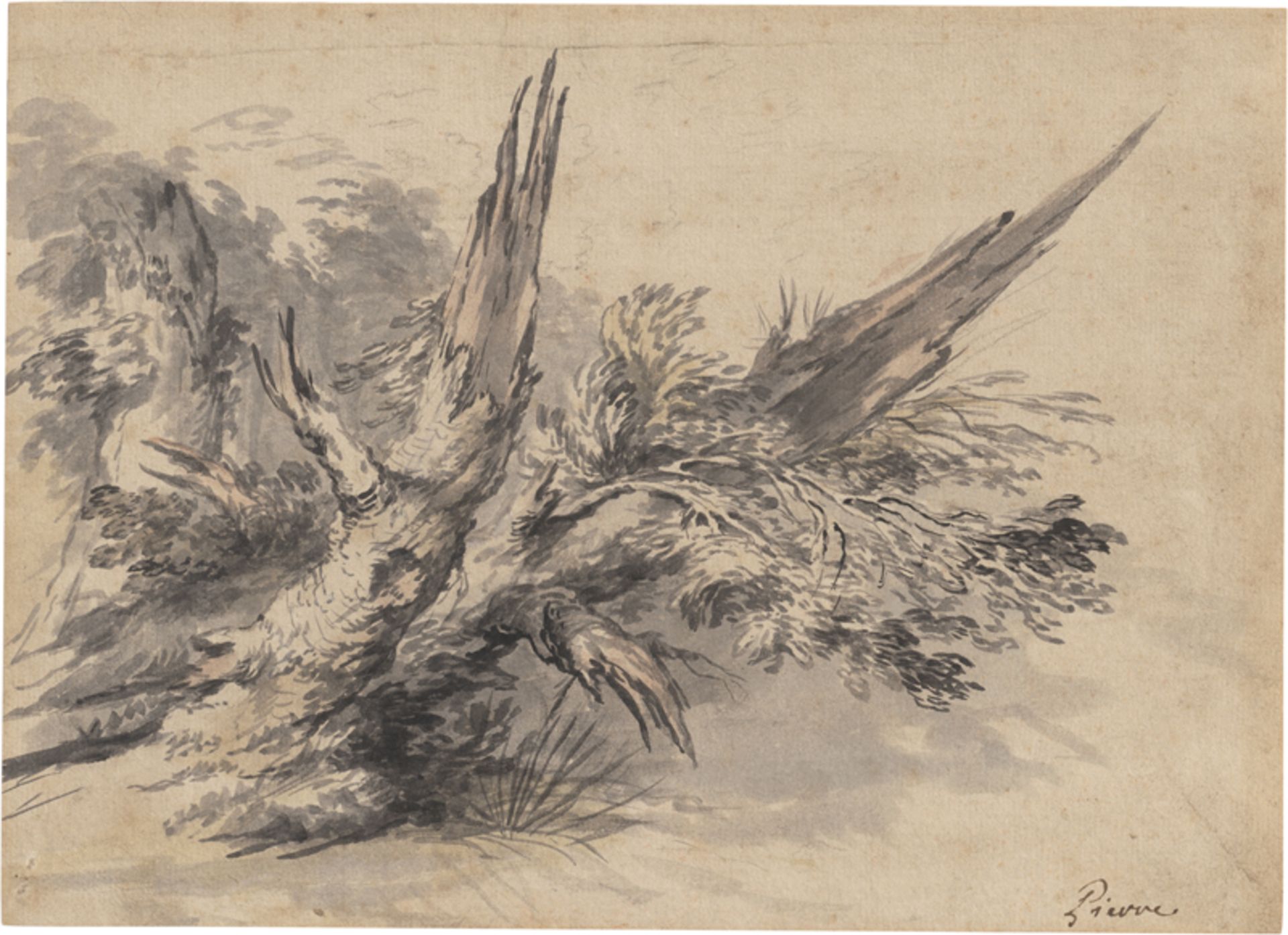 Pierre, Jean-Baptiste Marie: Studie eines geborstenen Baumstammes